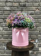 Цветочная композиция из Гипсофила и Розы в шляпной коробке в Будановке