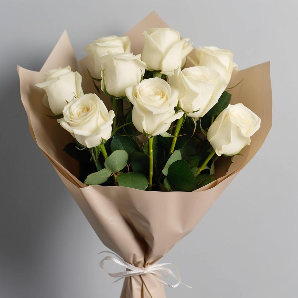 Букет 9 Белых роз Эдлесс Лав в Будановке