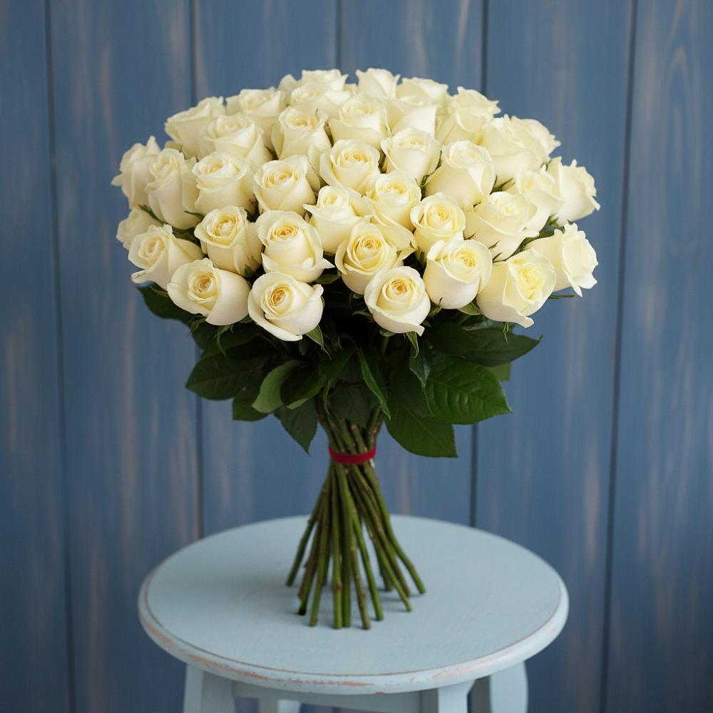 Букет 51 Белая роза Эдлесс Лав в Будановке