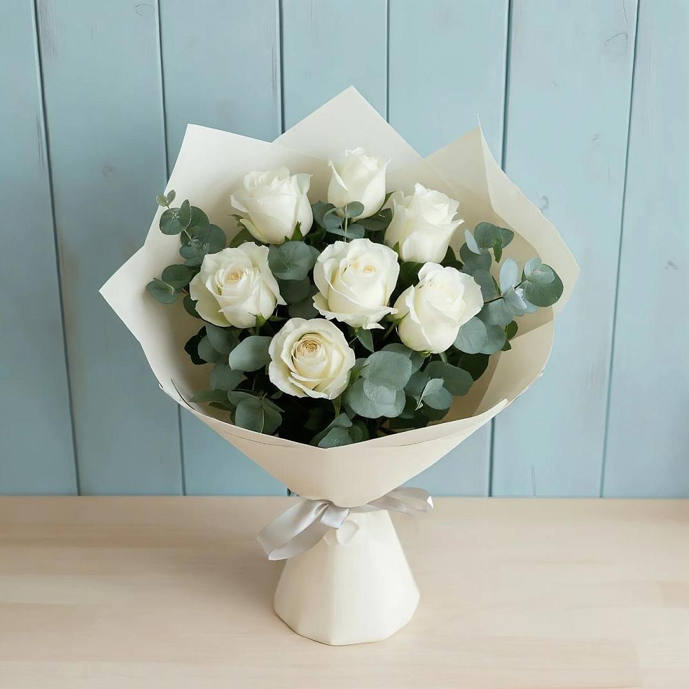Букет Белые розы в Эвкалипте в Будановке