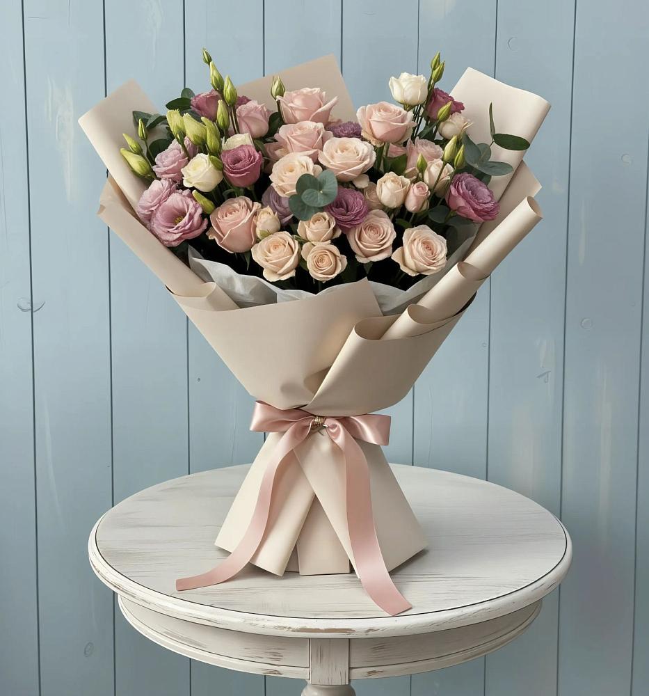 Букет цветов из: Розы и Лизиантусы в Будановке