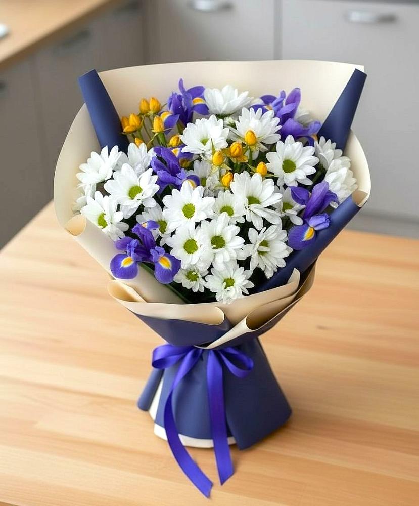Букет цветов из: Розы, Ирисы и Хризантемы в Будановке
