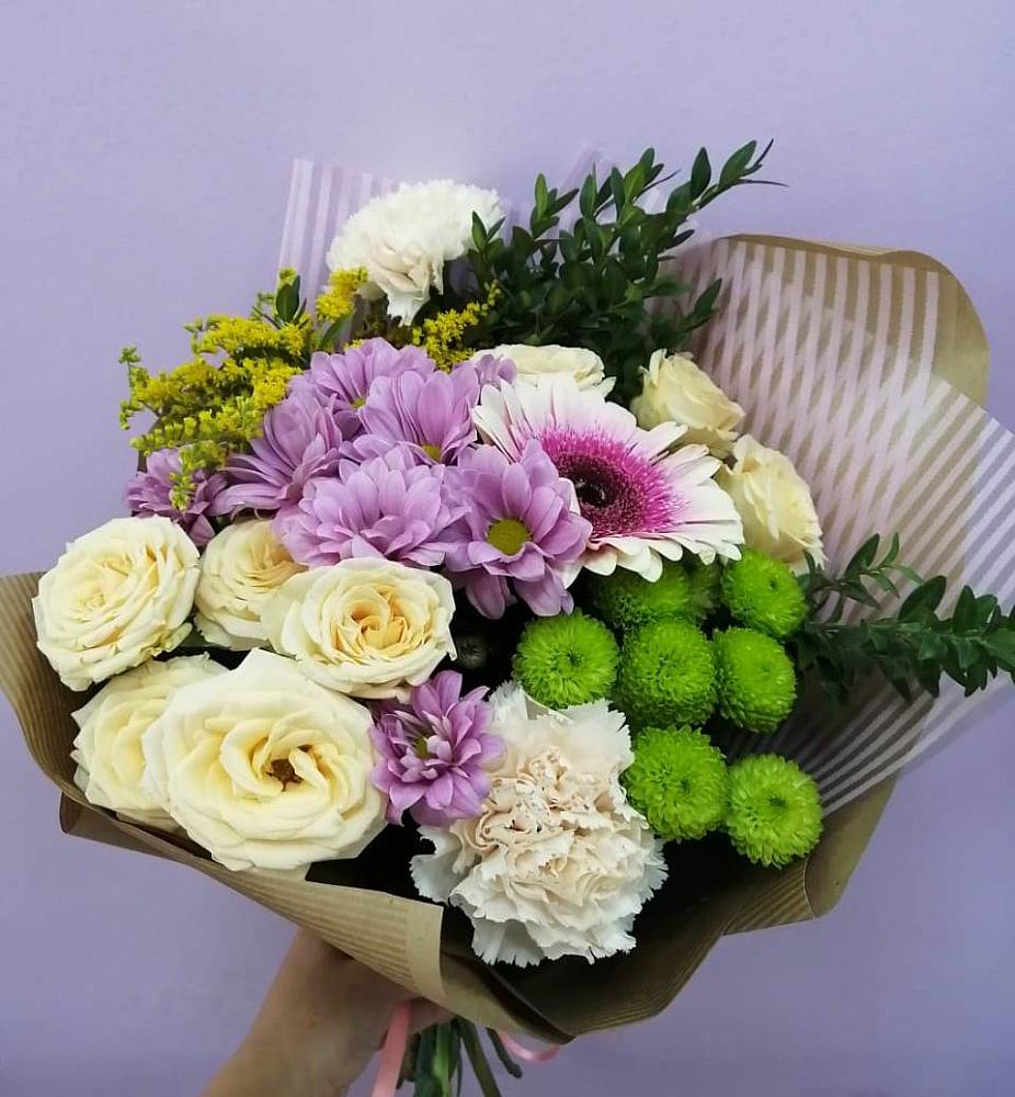 Букет цветов из: Хризантемы, Розы, Гвоздики и Герберы в Будановке