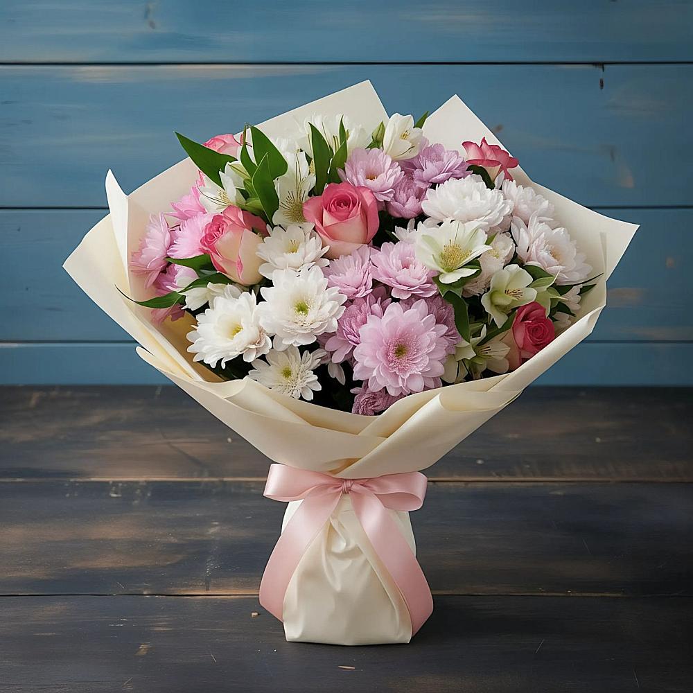 Букет цветов из: Хризантемы, Альстромерии и Розы в Будановке